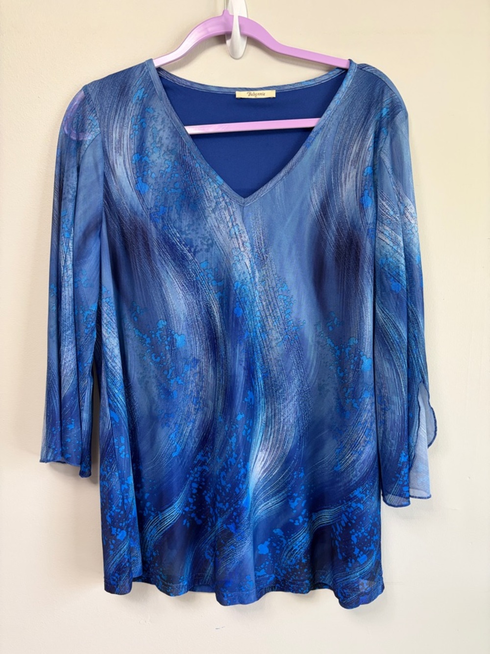 Bebonnie Abstract Watercolor Layered Blouse V-Neck XL Very‎ Good Condition